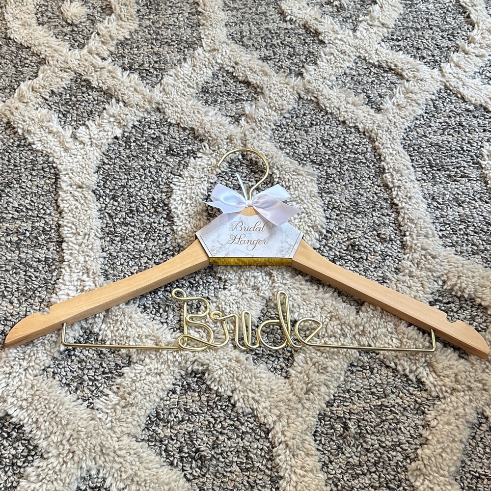 Bride Wooden Hanger with Gold Wire